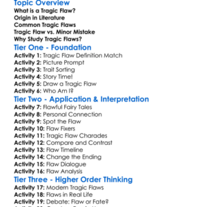 Tragic Flaw Worksheet Activity Booklet