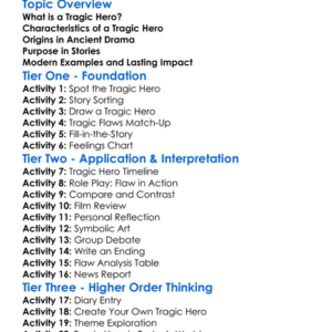 Tragic Hero Worksheet Activity Booklet