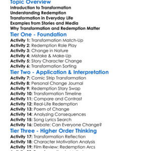 Transformation And Redemption Worksheet Activity Booklet