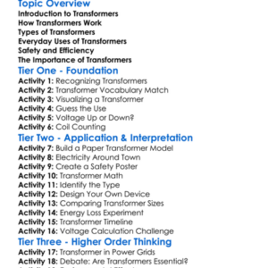 Transformers And Their Uses Worksheet Activity Booklet