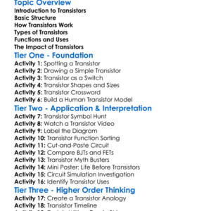 Transistors And Their Functions Worksheet Activity Booklet