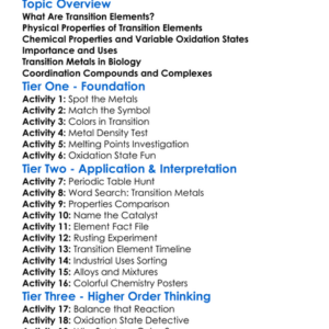 Transition Elements Worksheet Activity Booklet
