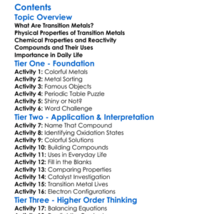 Transition Metals And Their Compounds Worksheet Activity Booklet