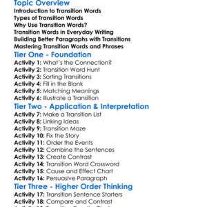 Transition Words And Phrases Worksheet Activity Booklet