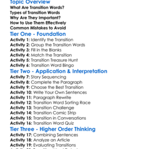 Transition Words Worksheet Activity Booklet