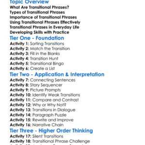 Transitional Phrases Worksheet Activity Booklet
