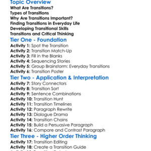 Transitions Worksheet Activity Booklet