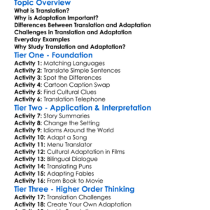 Translation And Adaptation Worksheet Activity Booklet
