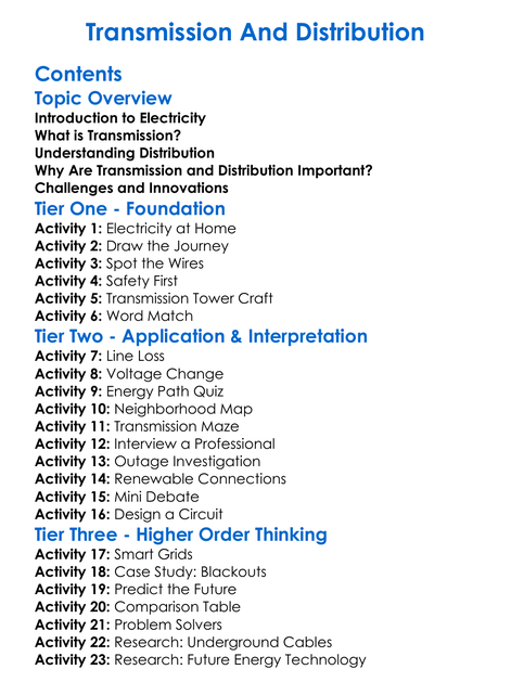 Transmission And Distribution Worksheet Activity Booklet