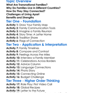 Transnational Families Worksheet Activity Booklet