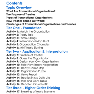 Transnational Organizations And Treaties Worksheet Activity Booklet
