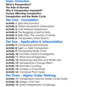 Transpiration In Plants Worksheet Activity Booklet