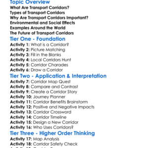 Transport Corridors Worksheet Activity Booklet