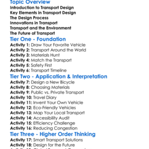 Transport Design Worksheet Activity Booklet