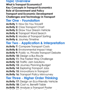 Transport Economics Worksheet Activity Booklet