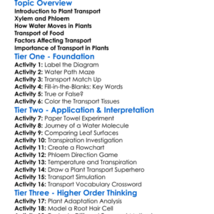 Transport In Plants Worksheet Activity Booklet