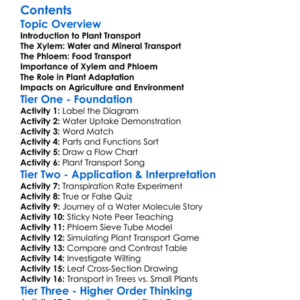 Transport In Plants Xylem And Phloem Worksheet Activity Booklet