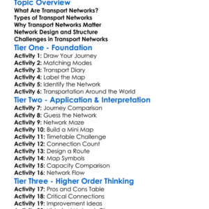 Transport Networks Worksheet Activity Booklet