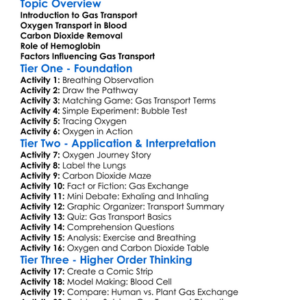 Transport Of Gases Worksheet Activity Booklet