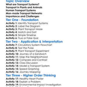 Transport Systems Worksheet Activity Booklet