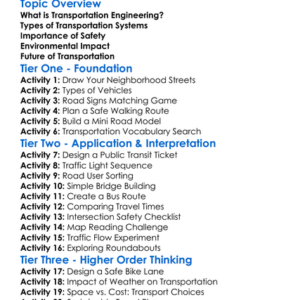 Transportation Engineering Basics Worksheet Activity Booklet