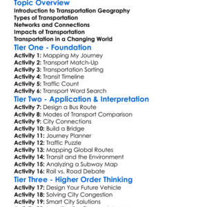 Transportation Geography Worksheet Activity Booklet