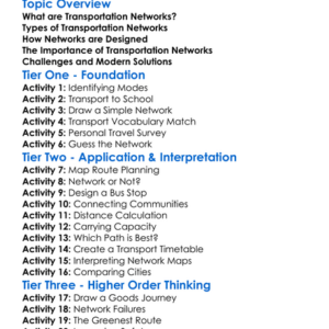 Transportation Networks Worksheet Activity Booklet