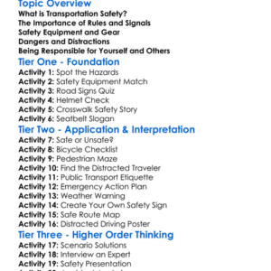 Transportation Safety Worksheet Activity Booklet