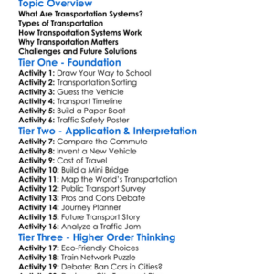 Transportation Systems Worksheet Activity Booklet