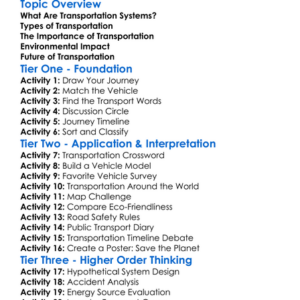 Transportation Systems Worksheet Activity Booklet
