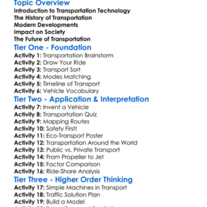 Transportation Technology Worksheet Activity Booklet