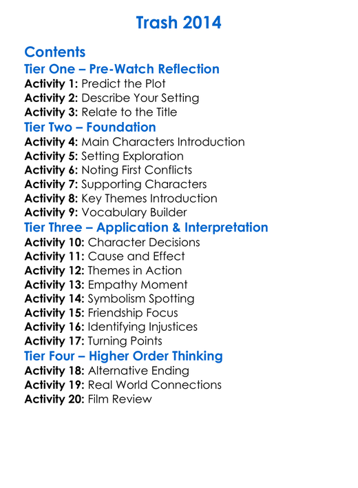 Trash 2014 Worksheet Activity Booklet