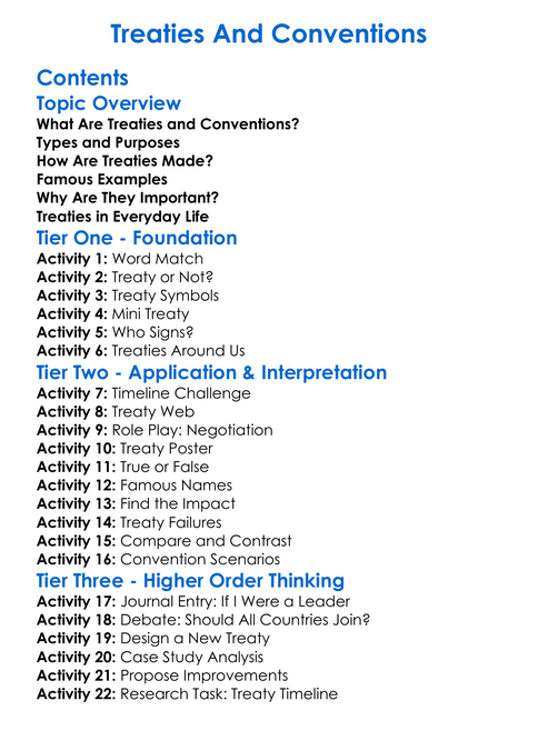 Treaties And Conventions Worksheet Activity Booklet