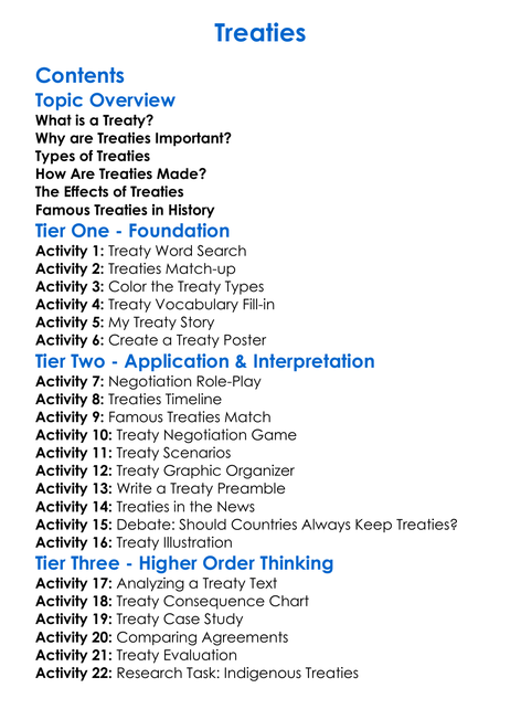 Treaties Worksheet Activity Booklet
