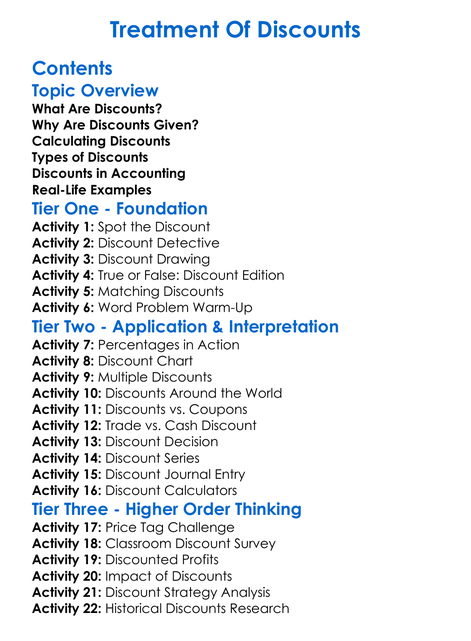 Treatment Of Discounts Worksheet Activity Booklet