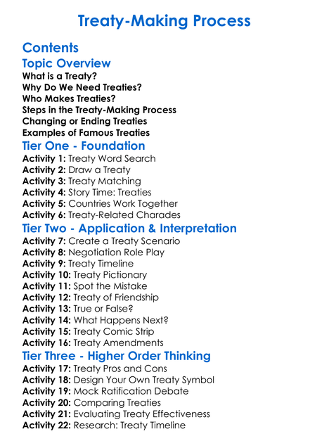 Treaty-Making Process Worksheet Activity Booklet