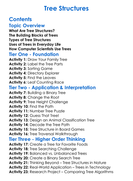 Tree Structures Worksheet Activity Booklet
