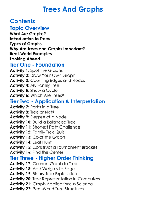 Trees And Graphs Worksheet Activity Booklet
