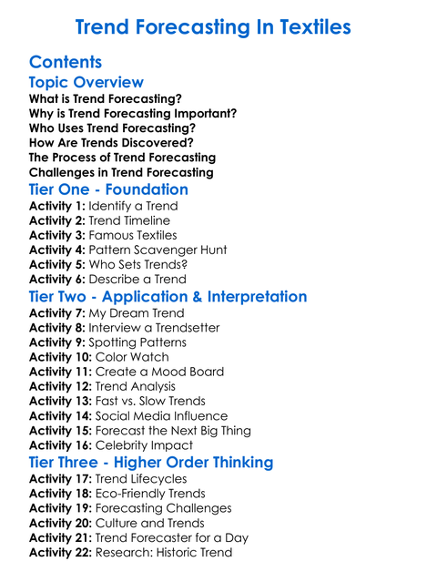 Trend Forecasting In Textiles Worksheet Activity Booklet