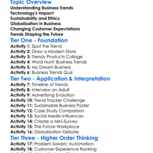 Trends In Business Worksheet Activity Booklet