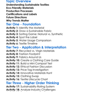 Trends In Sustainable Textiles Worksheet Activity Booklet