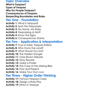 Trespass Worksheet Activity Booklet