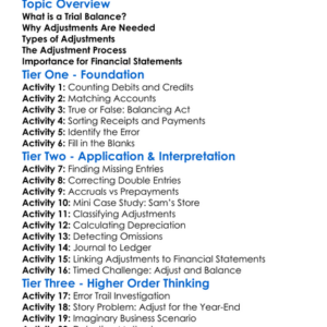 Trial Balance Adjustments Worksheet Activity Booklet
