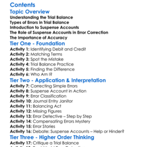 Trial Balance Errors And Suspense Accounts Worksheet Activity Booklet