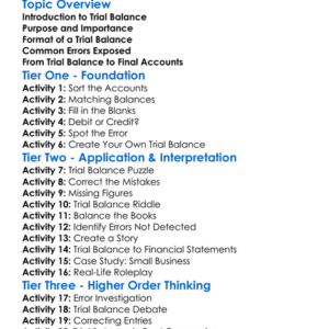Trial Balance Worksheet Activity Booklet