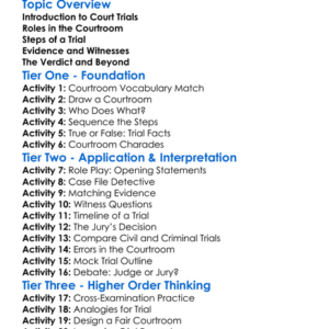 Trial Procedures In Courts Worksheet Activity Booklet