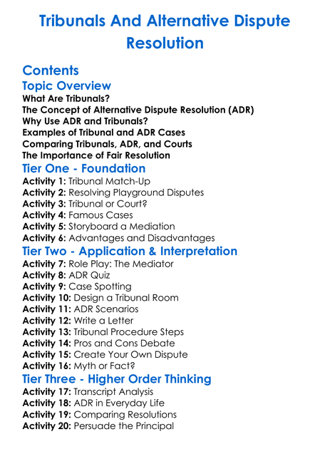 Tribunals And Alternative Dispute Resolution Worksheet Activity Booklet