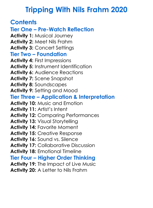 Tripping With Nils Frahm 2020 Worksheet Activity Booklet