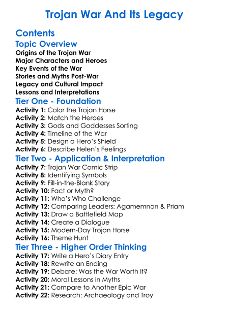 Trojan War And Its Legacy Worksheet Activity Booklet