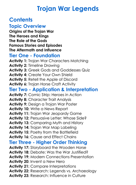 Trojan War Legends Worksheet Activity Booklet